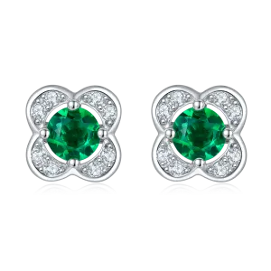 0.45 Carat Round Lab-Created Emerald Clover Stud Earrings in S925 Silver with Platinum Finish