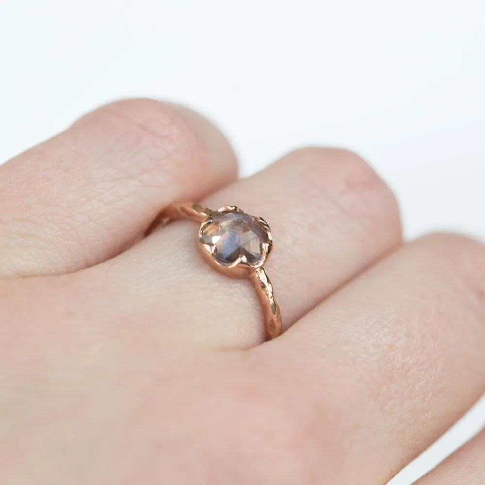 0.74ct Rosecut Peach Montana Sapphire in 6 Prong 14k Rose Gold Low Profile Evergreen Setting