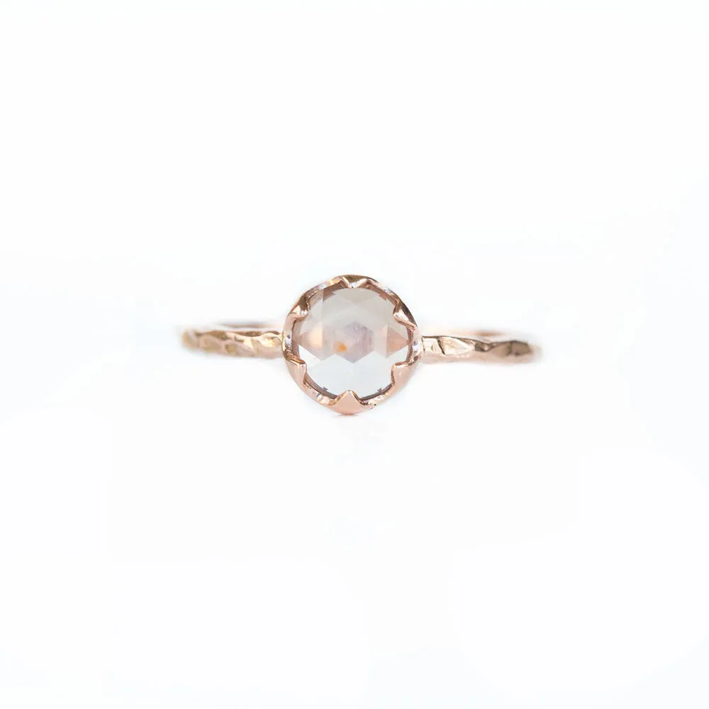 0.74ct Rosecut Peach Montana Sapphire in 6 Prong 14k Rose Gold Low Profile Evergreen Setting