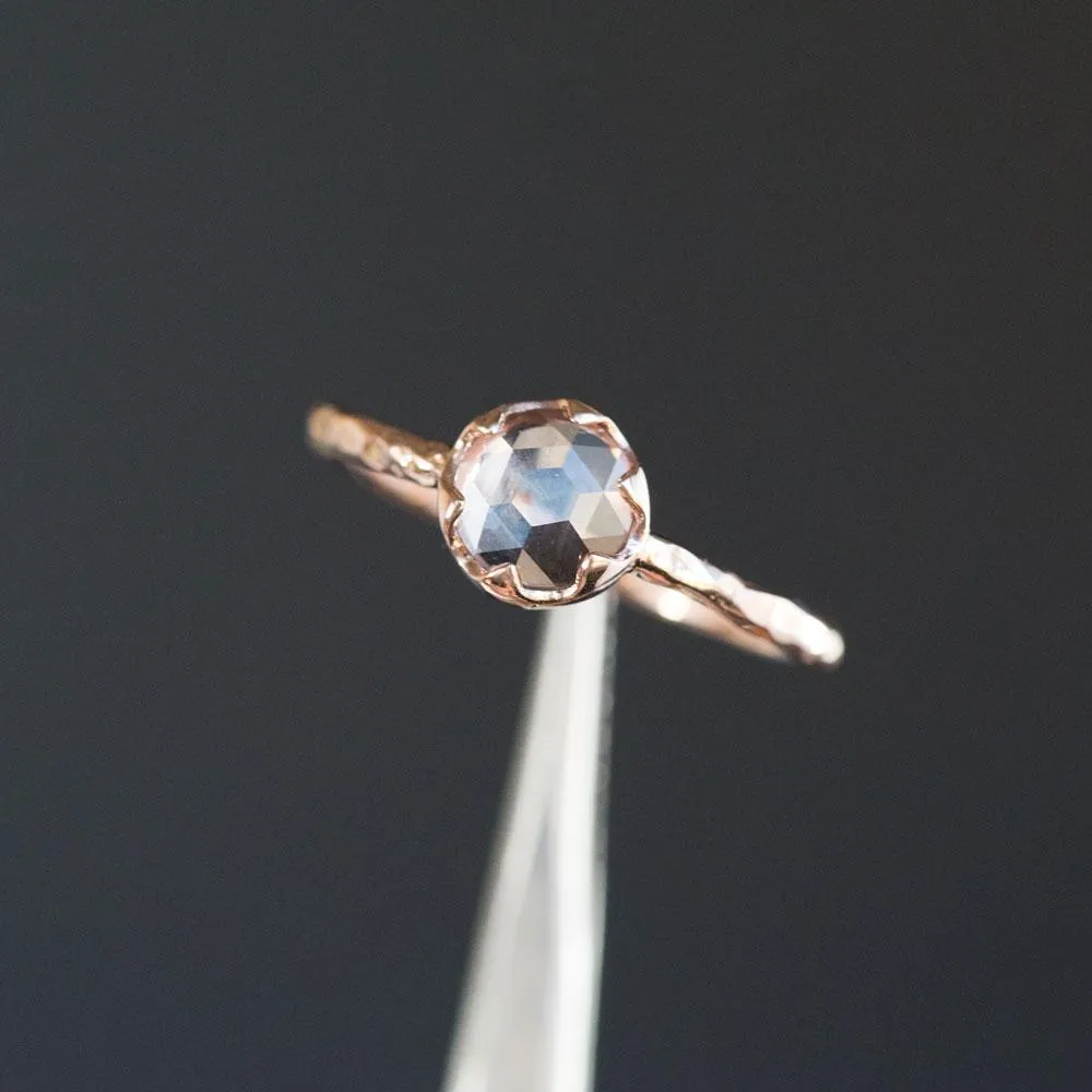 0.74ct Rosecut Peach Montana Sapphire in 6 Prong 14k Rose Gold Low Profile Evergreen Setting