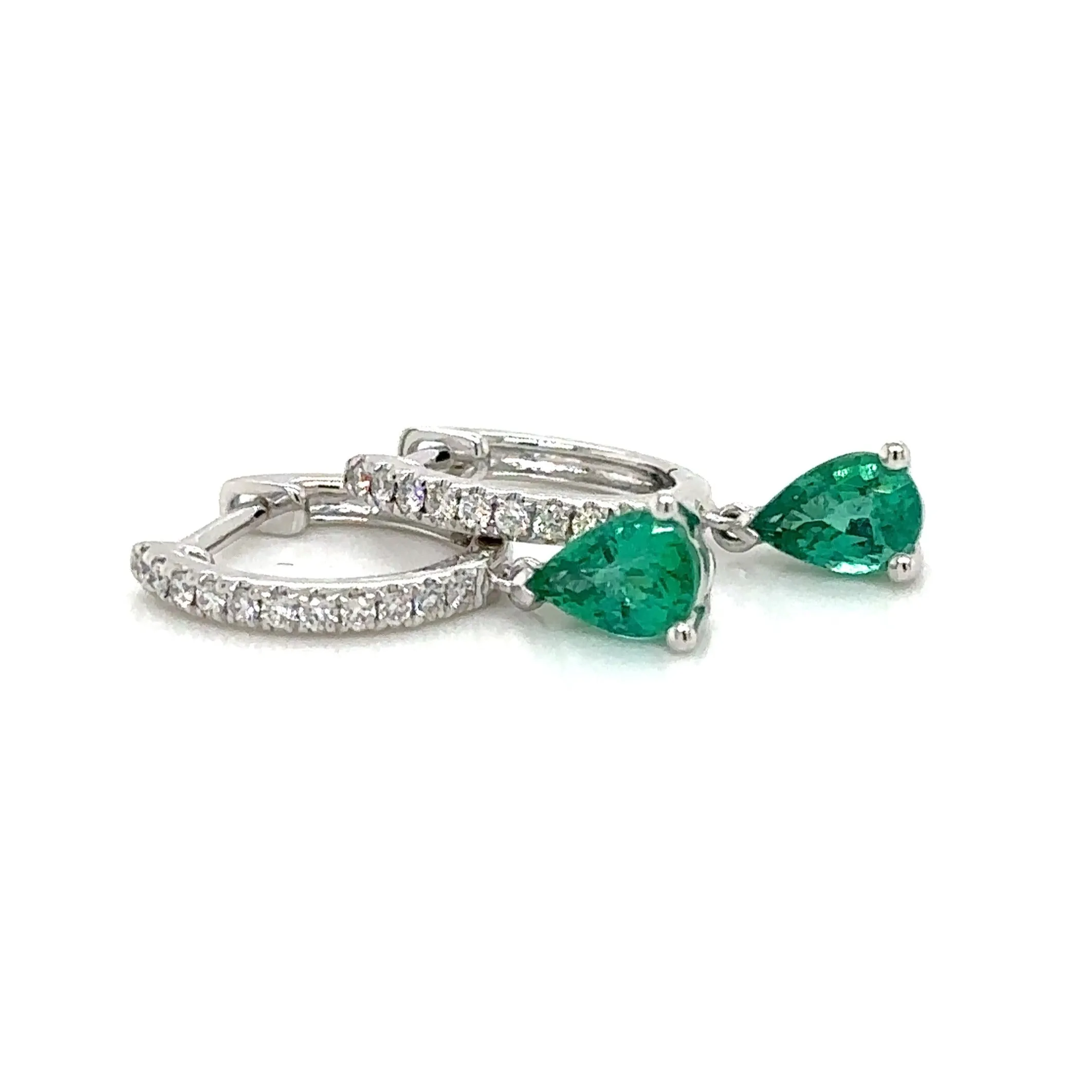 0.89carat Pear Shape Green Emerald Huggie Diamond Earrings