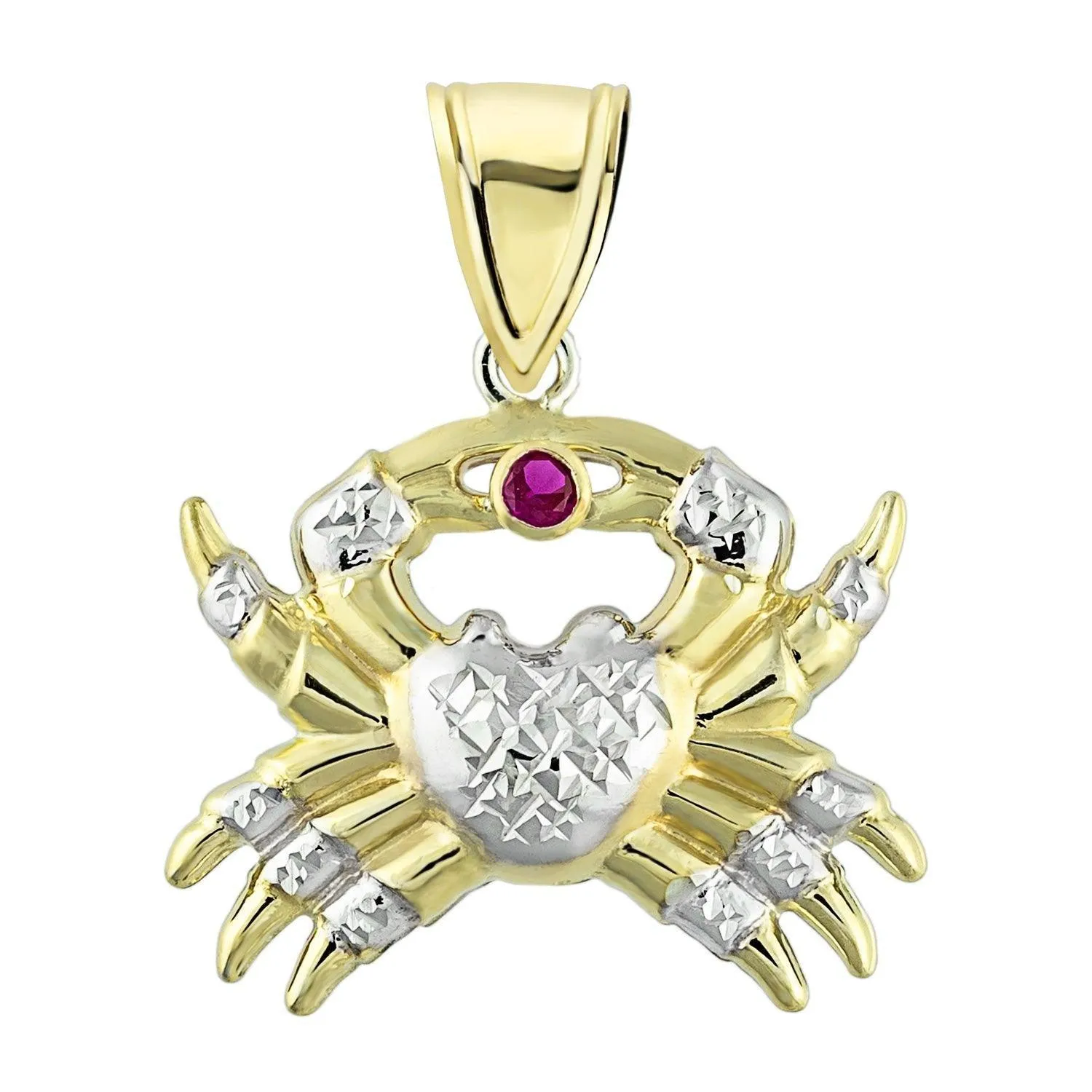 1 1/4" Diamond-Cut Ruby Crab Heart Pendant 10K Yellow Gold