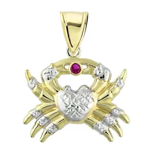 1 1/4" Diamond-Cut Ruby Crab Heart Pendant 10K Yellow Gold