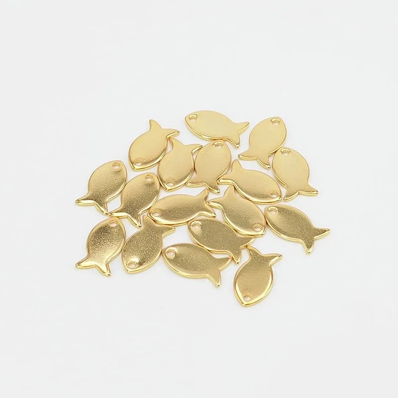 1 Pack Of 40 7.5mm*13.5mm 1.2mm 304 Stainless Steel Gold Plated Fish Pendant