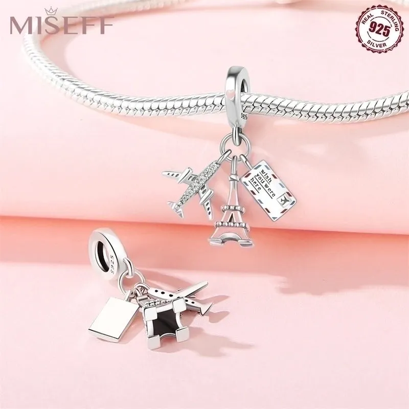 1 Piece 10.4*21mm 8.4*25mm Sterling Silver Zircon Tower Heart Shape Airplane Polished Pendant