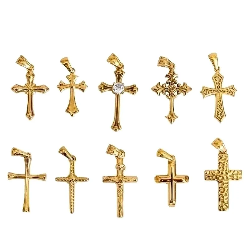 1 Piece 14 * 22mm 17 * 25mm 18 * 31mm 304 Stainless Steel Zircon 18K Gold Plated Cross Polished Pendant