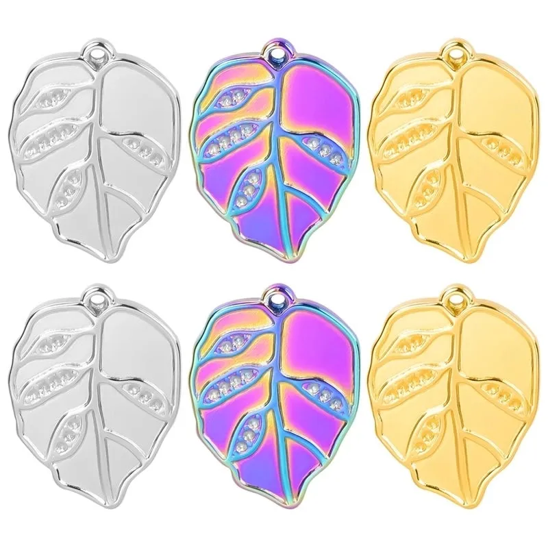 1 Piece 304 Stainless Steel Leaves Pendant