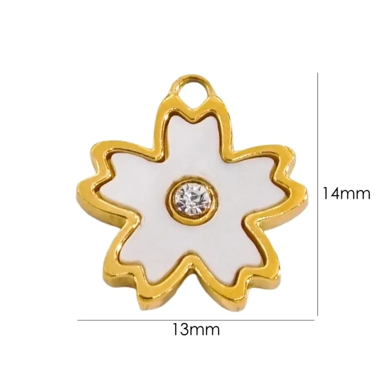 1 Piece 304 Stainless Steel Shell Rhinestones Shell 14K Gold Plated Flower Pendant