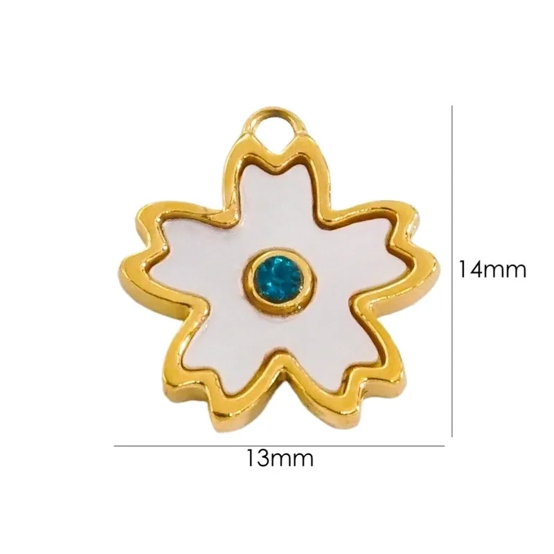 1 Piece 304 Stainless Steel Shell Rhinestones Shell 14K Gold Plated Flower Pendant