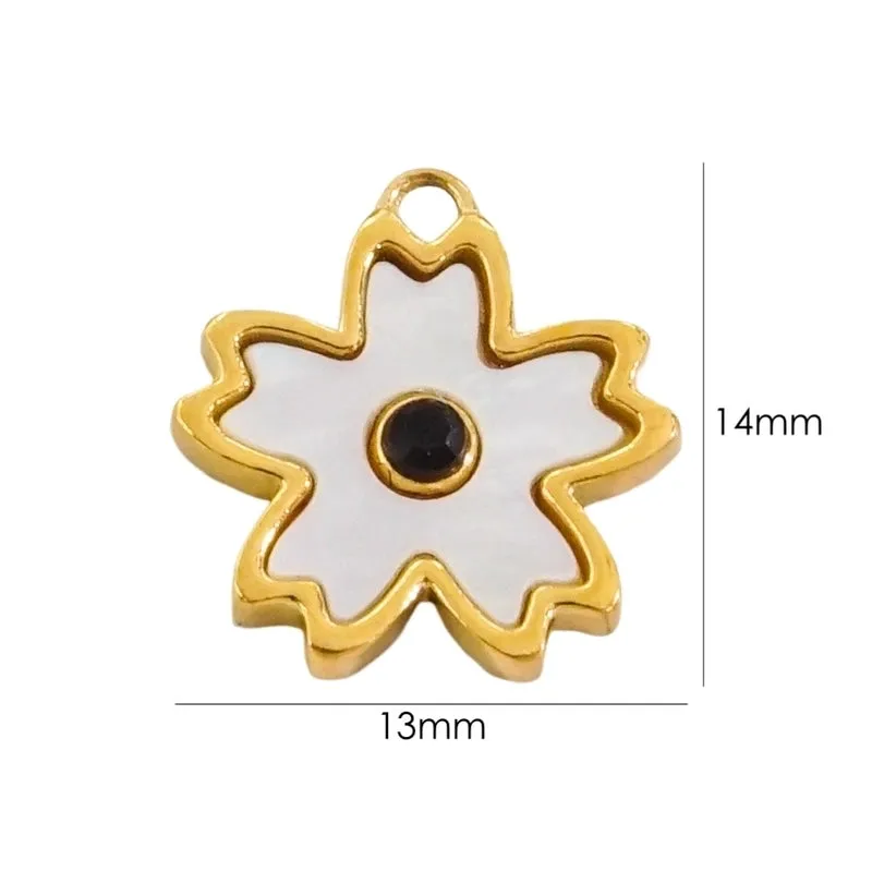 1 Piece 304 Stainless Steel Shell Rhinestones Shell 14K Gold Plated Flower Pendant