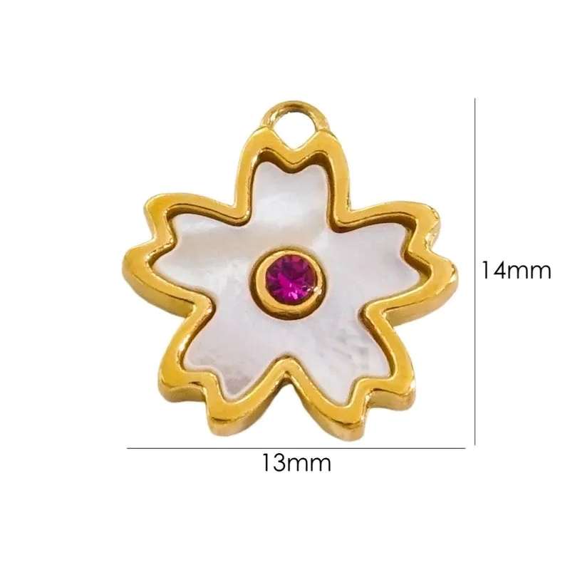 1 Piece 304 Stainless Steel Shell Rhinestones Shell 14K Gold Plated Flower Pendant