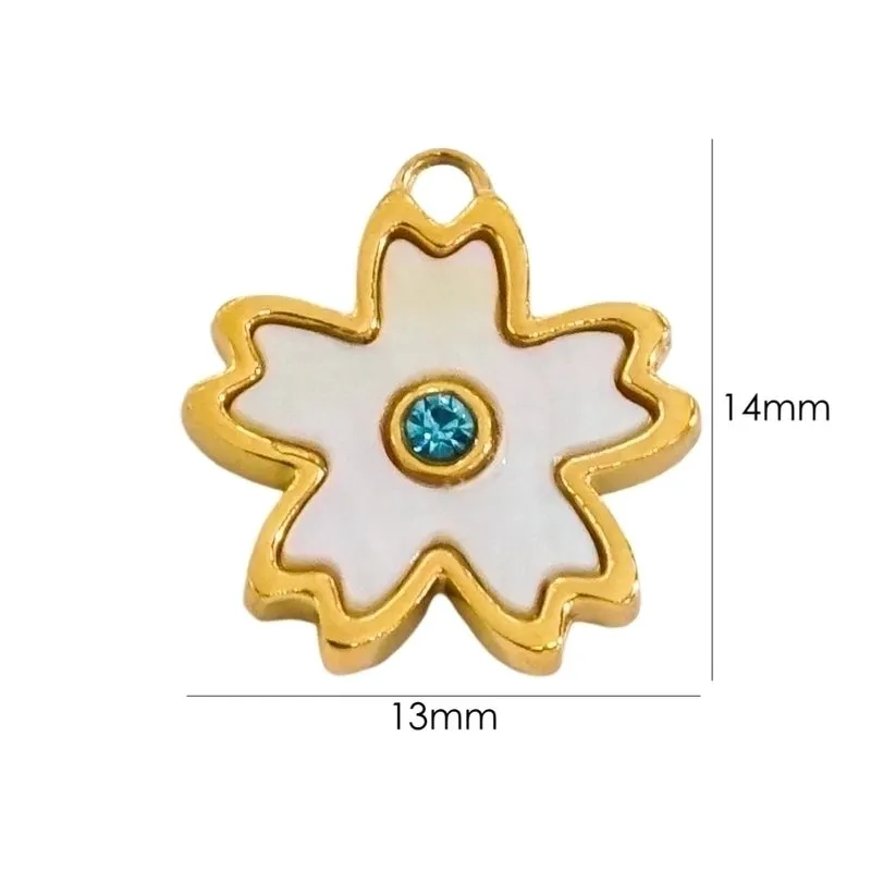 1 Piece 304 Stainless Steel Shell Rhinestones Shell 14K Gold Plated Flower Pendant