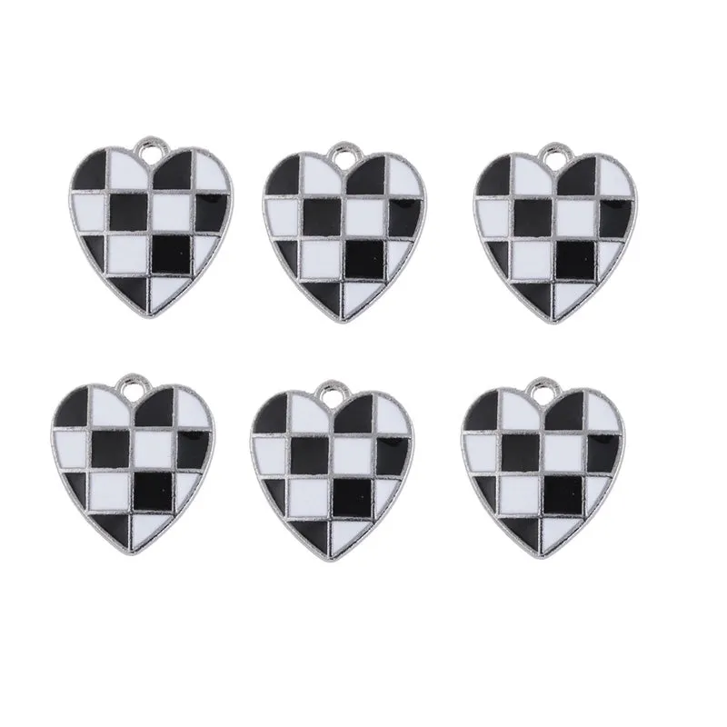 10 Pieces Simple Style Heart Shape Checkered Alloy Enamel Pendant Jewelry Accessories