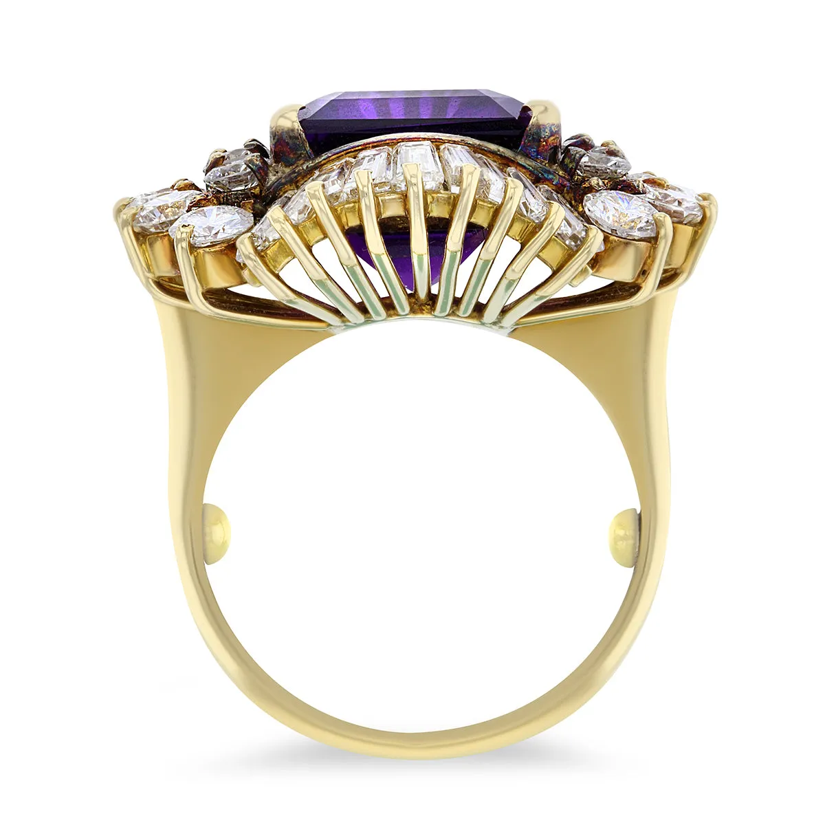 10.50cts Amethyst And Diamond Cluster Ring | Pre-Loved | Yellow Gold