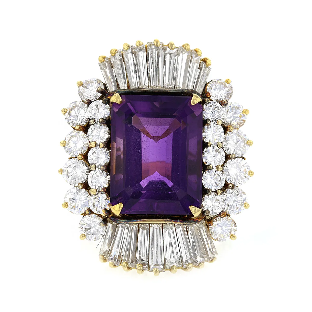 10.50cts Amethyst And Diamond Cluster Ring | Pre-Loved | Yellow Gold