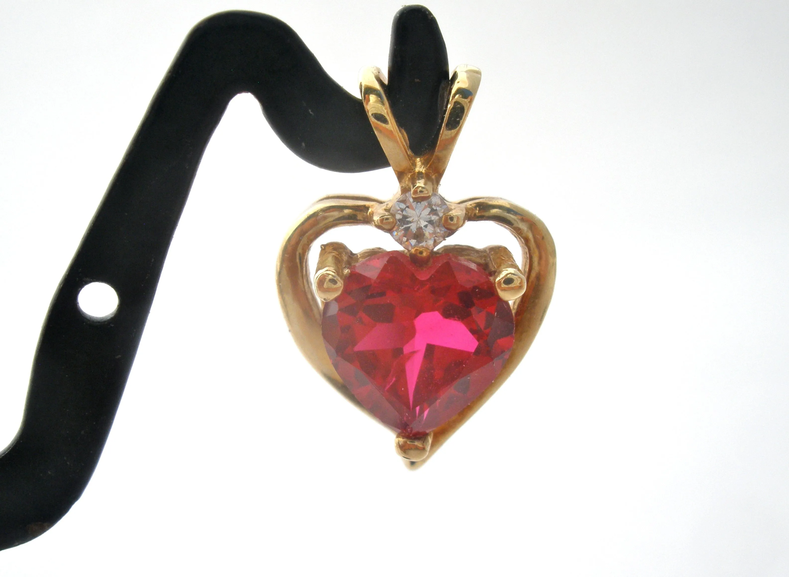 10K Gold Ruby Red CZ Pendant Vintage