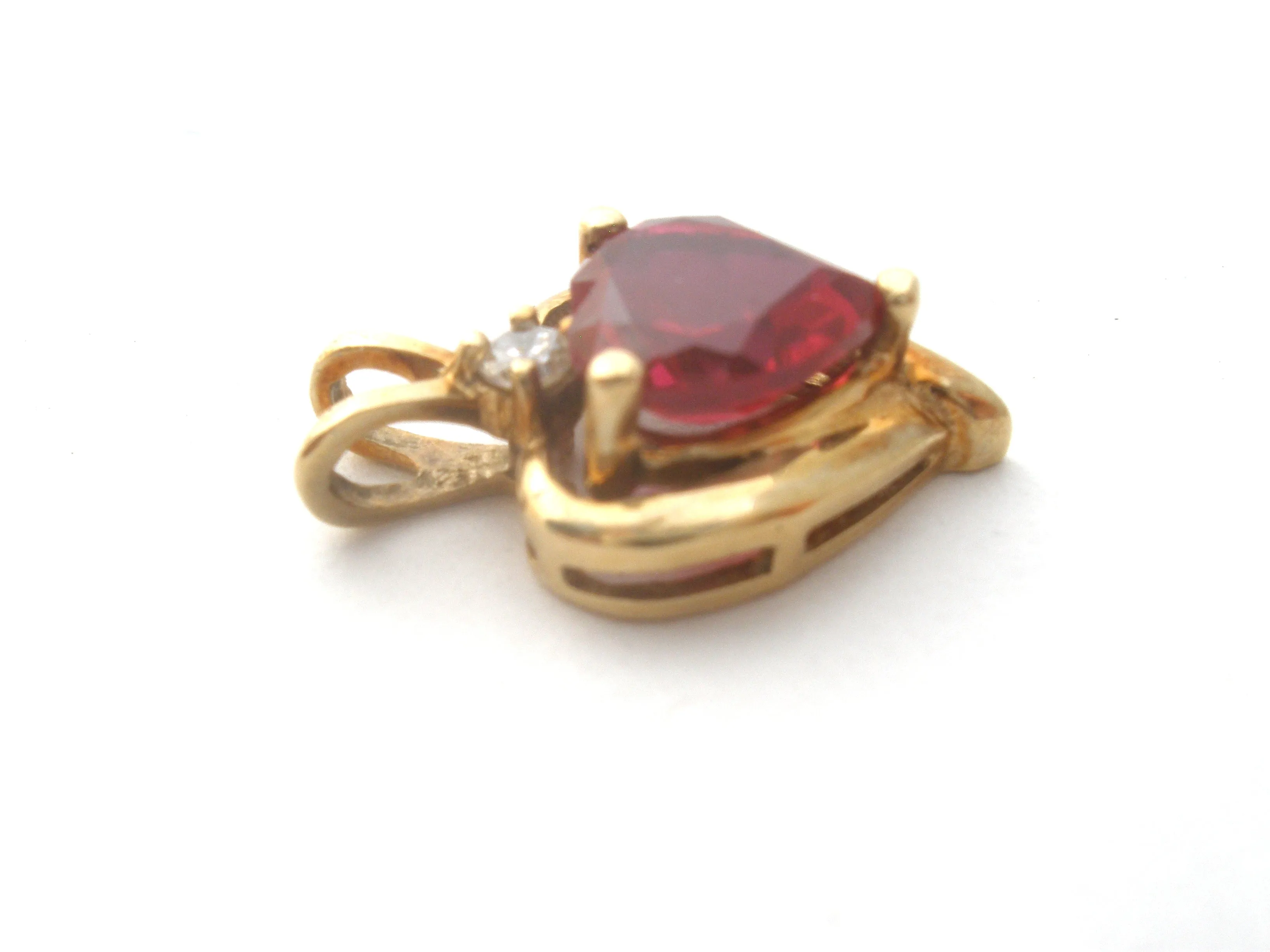 10K Gold Ruby Red CZ Pendant Vintage