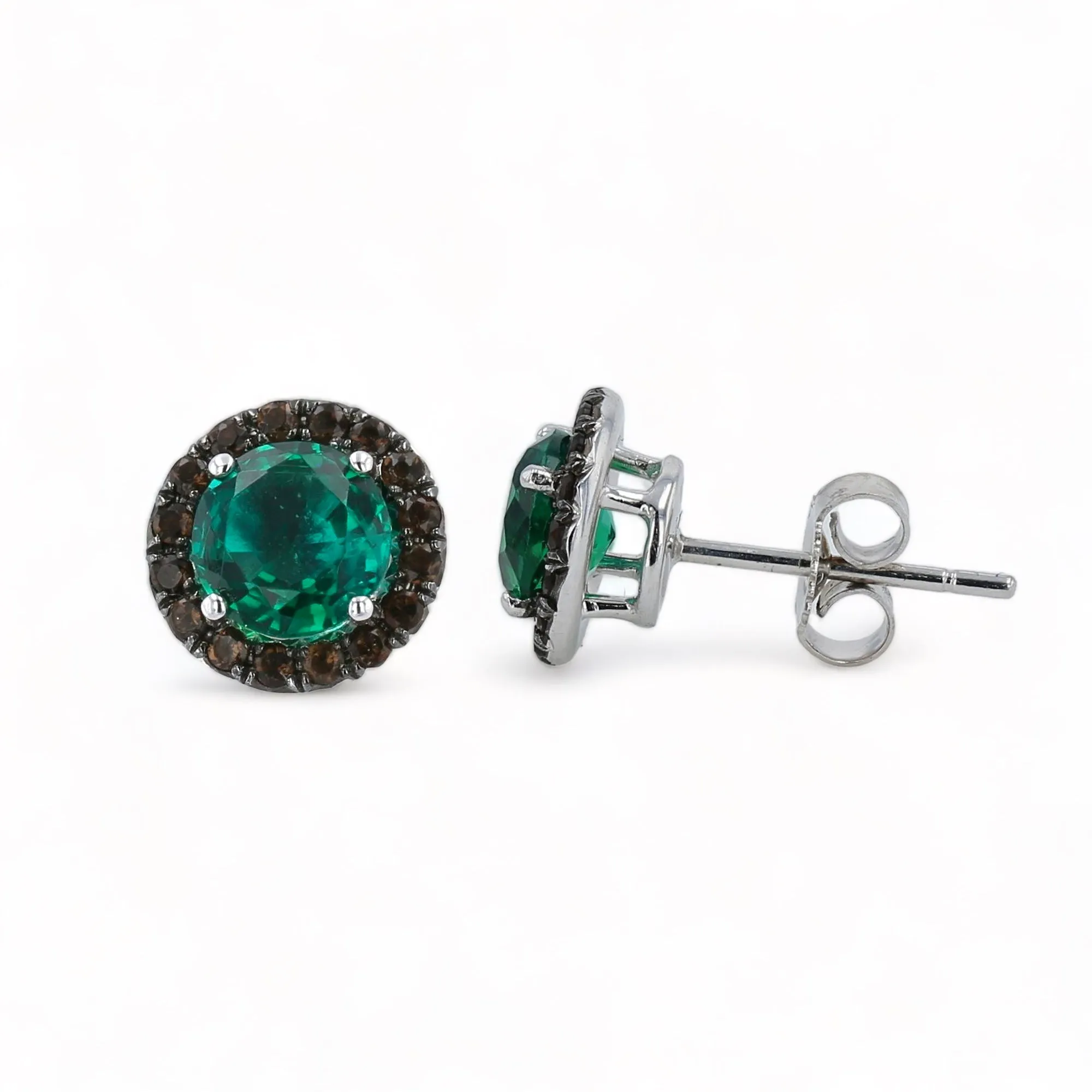 10K White Gold Emerald and Smoky Quartz Earrings-10300