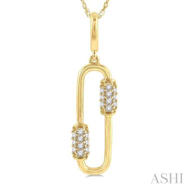 1/10 ctw Round Cut Diamond Paper Clip Pendant With Chain in 10K Yellow Gold