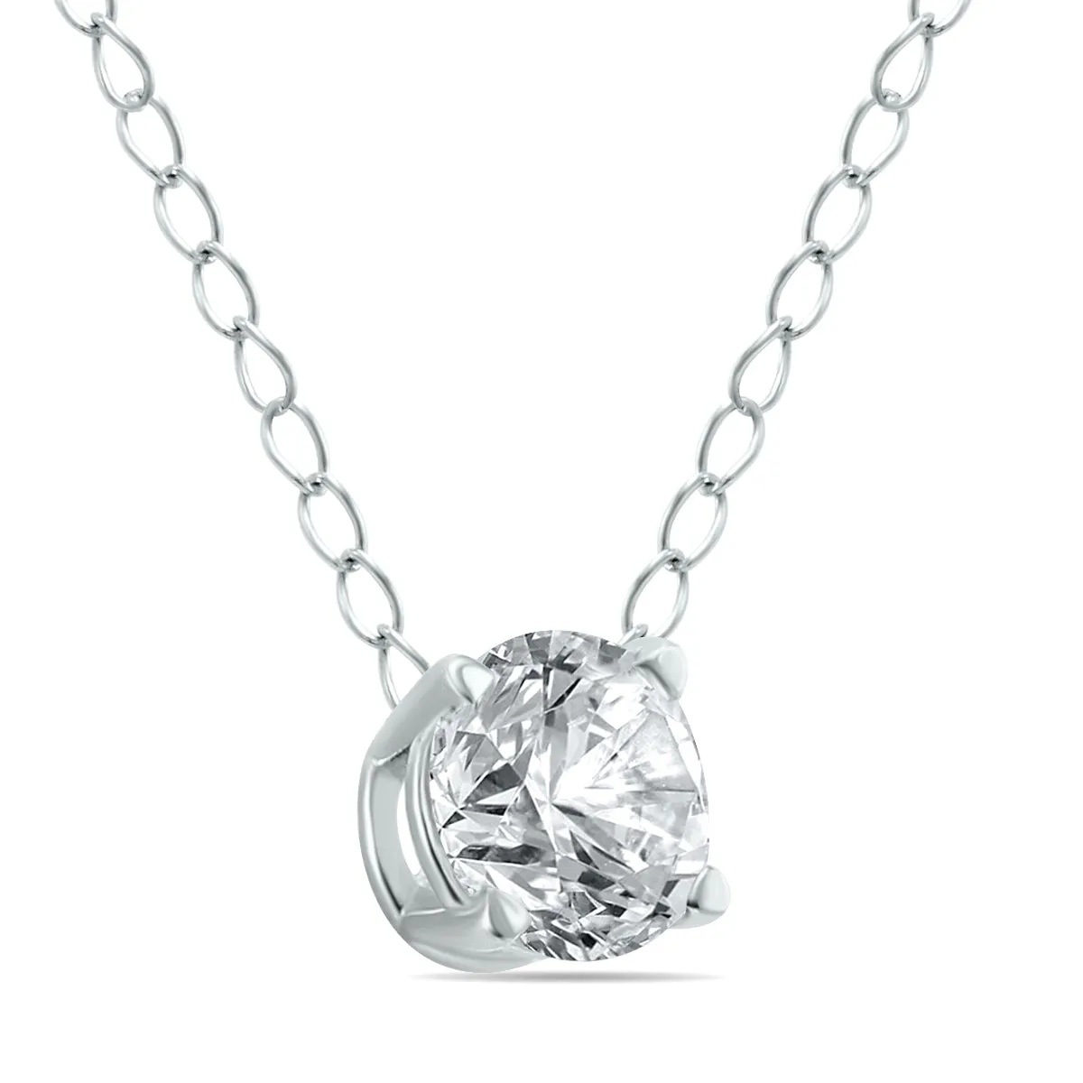 1/2 Carat Floating Round Diamond Solitaire Necklace In 14K White Gold J-K-L, I2-I3