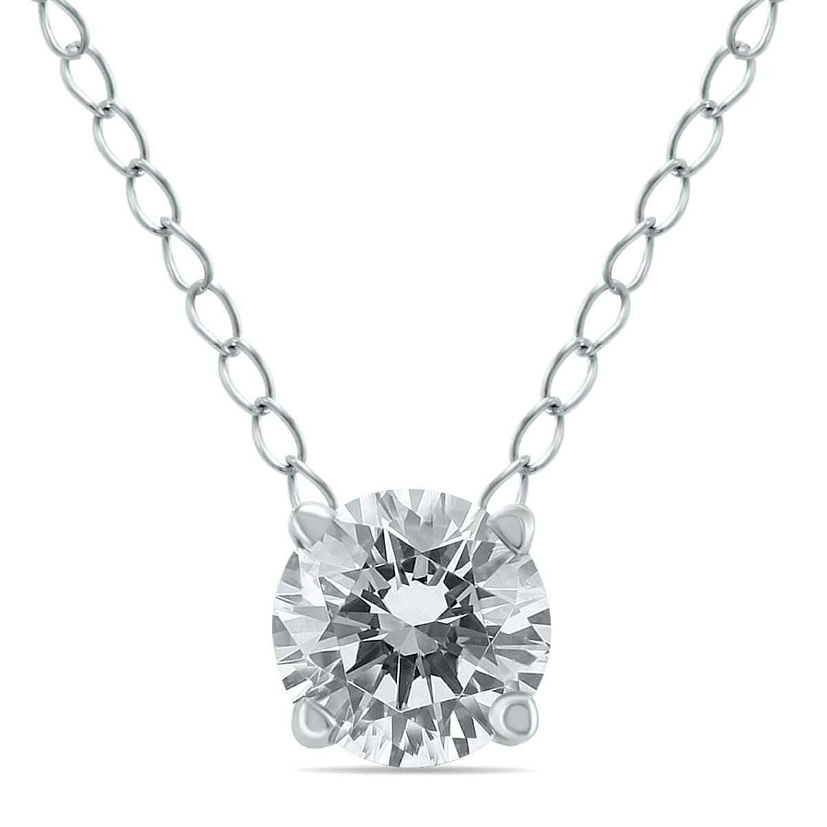 1/2 Carat Floating Round Diamond Solitaire Necklace In 14K White Gold J-K-L, I2-I3