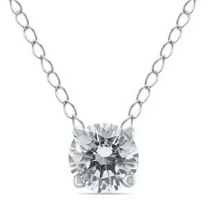 1/2 Carat Floating Round Diamond Solitaire Necklace In 14K White Gold J-K-L, I2-I3