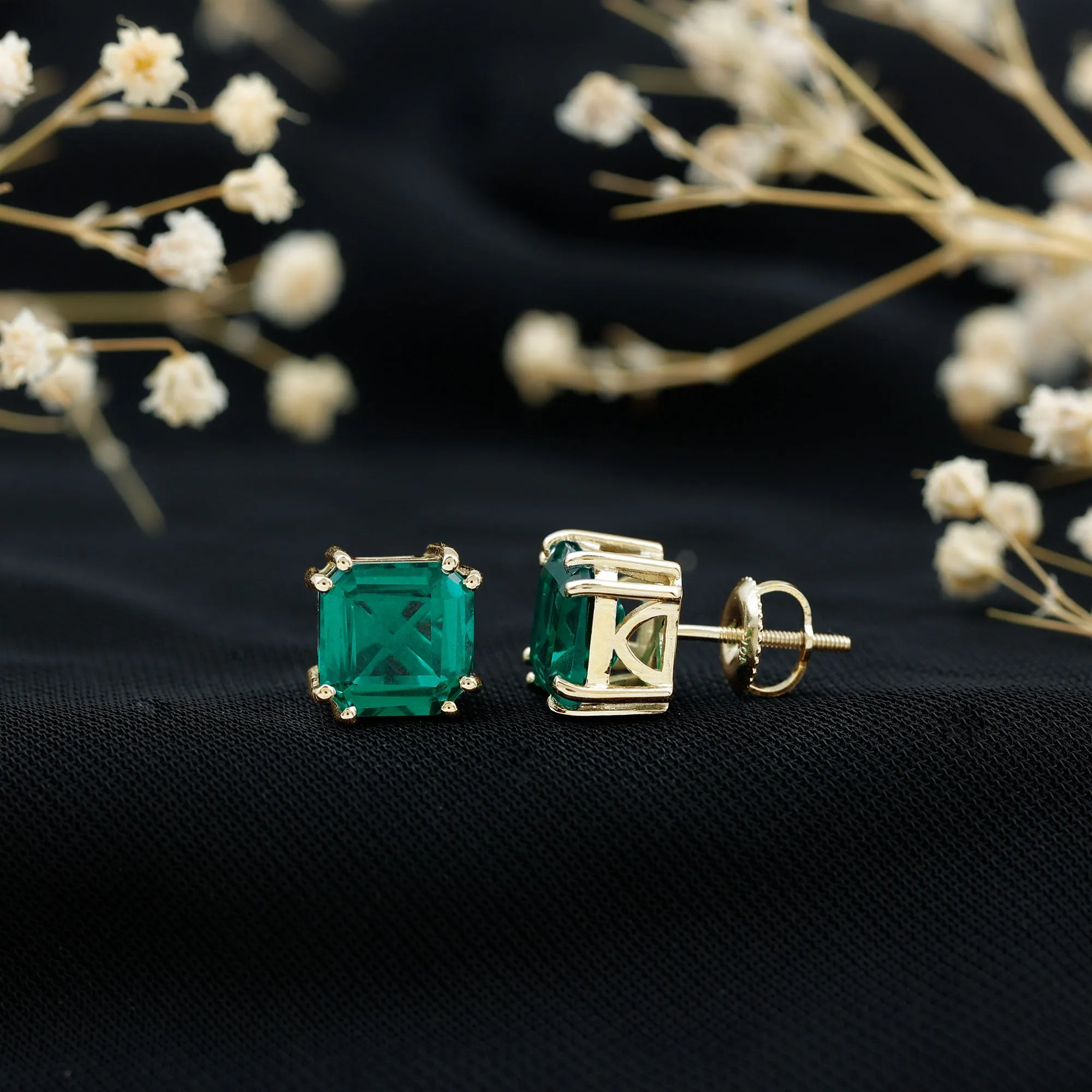 12 CT Asscher Cut Created Emerald Solitaire Earrings for Women