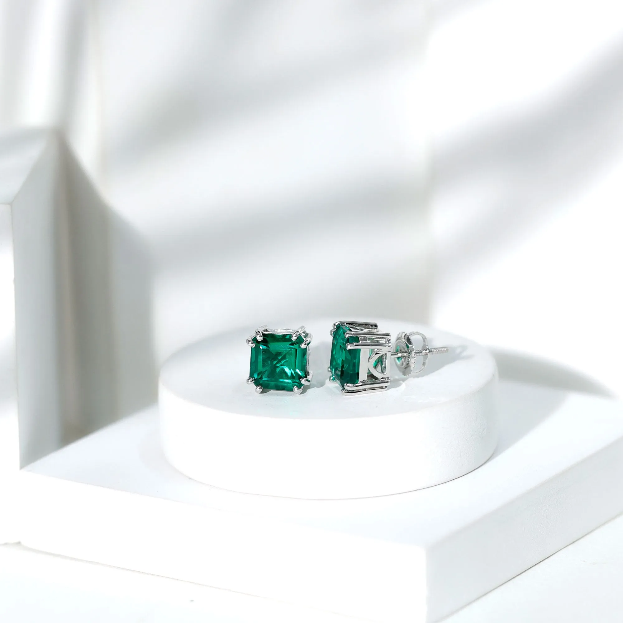 12 CT Asscher Cut Created Emerald Solitaire Earrings for Women