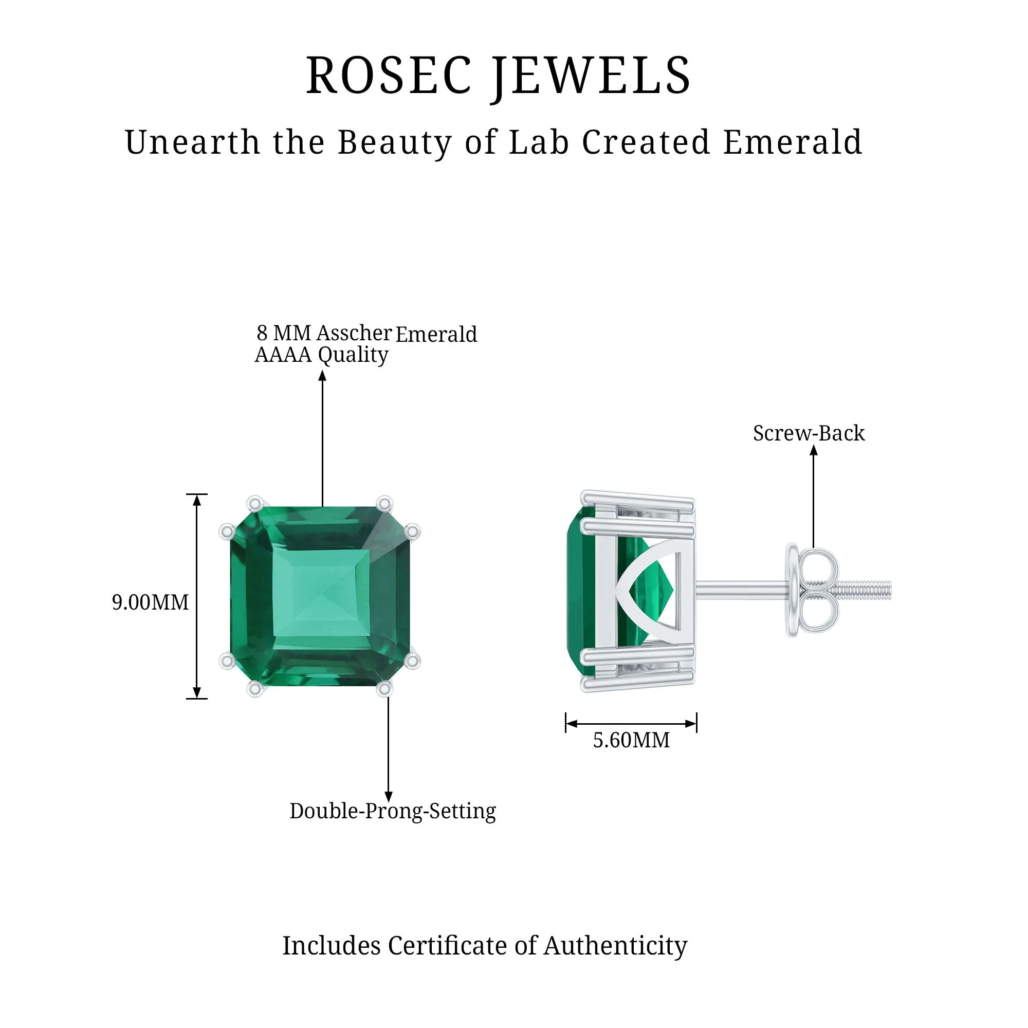 12 CT Asscher Cut Created Emerald Solitaire Earrings for Women