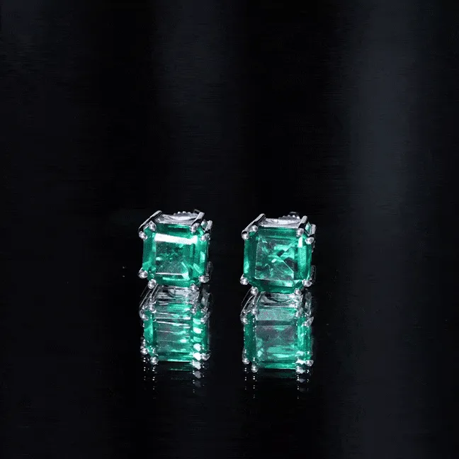 12 CT Asscher Cut Created Emerald Solitaire Earrings for Women