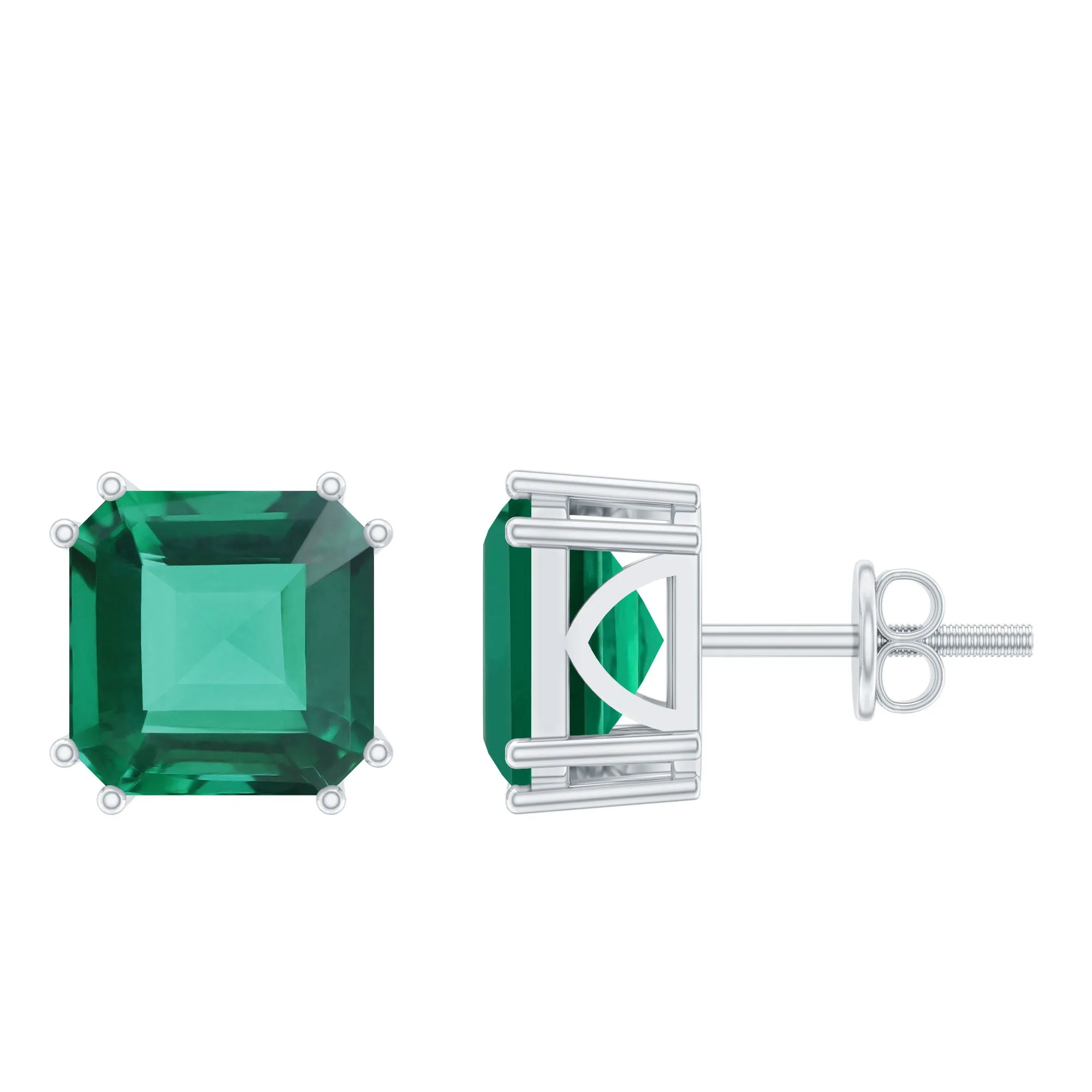 12 CT Asscher Cut Created Emerald Solitaire Earrings for Women