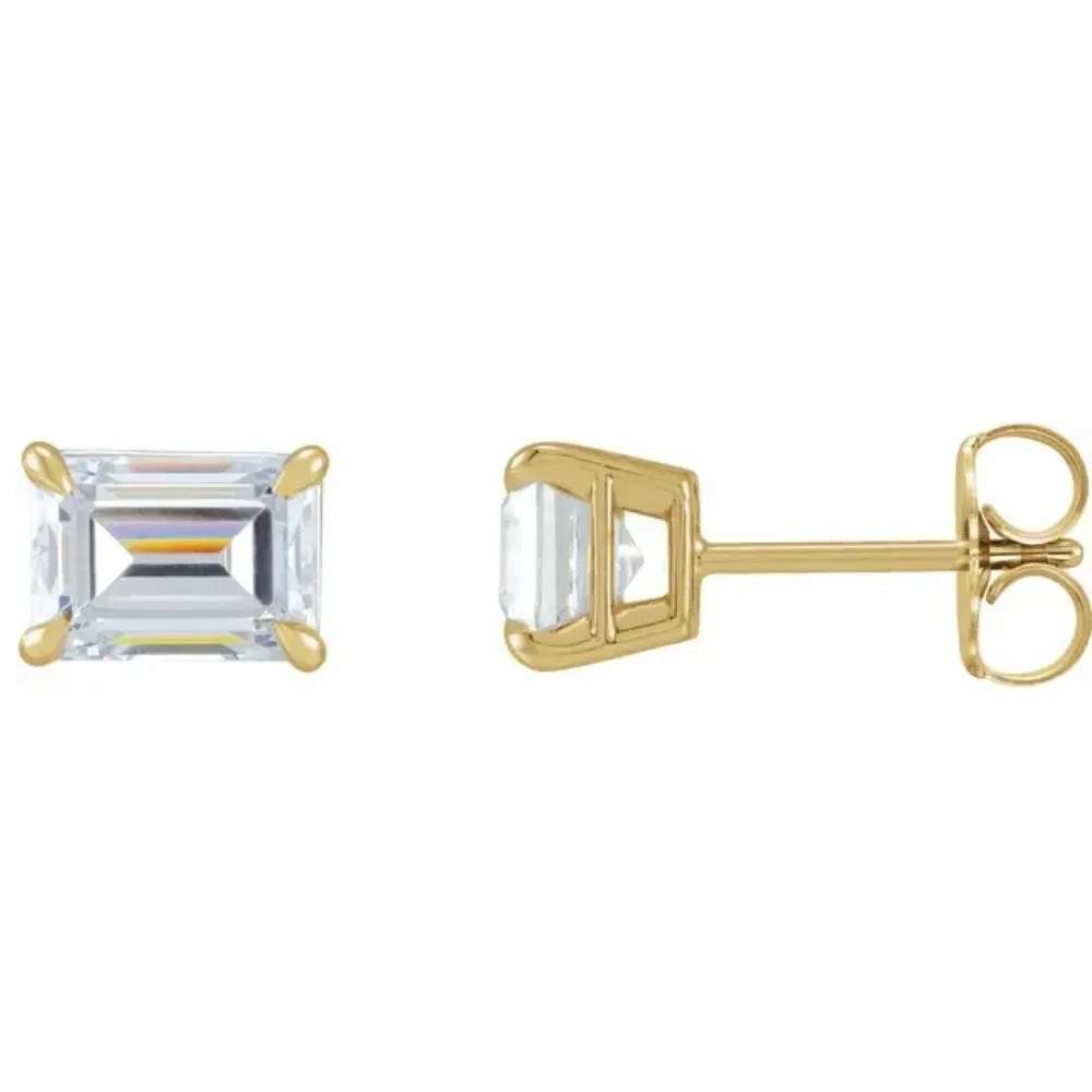 1/2Ct Emerald Cut Moissanite Studs 14k White or Yellow Gold