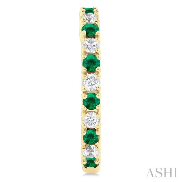 1/4 ctw Petite 1.80MM Emerald and Round Cut Diamond Precious Fashion Huggies in 10K Yellow Gold