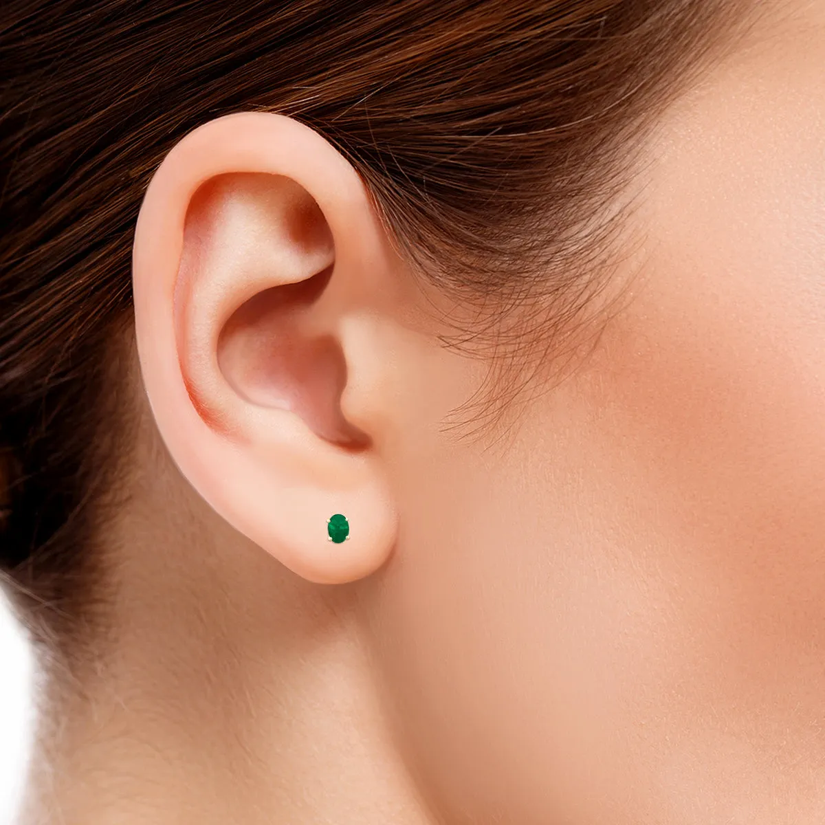 14K  6X4Mm Oval Emerald Earrings