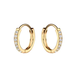 14K Gold-Plated Huggie CZ Hoop Earrings Kids, Girls, Women: 13mm