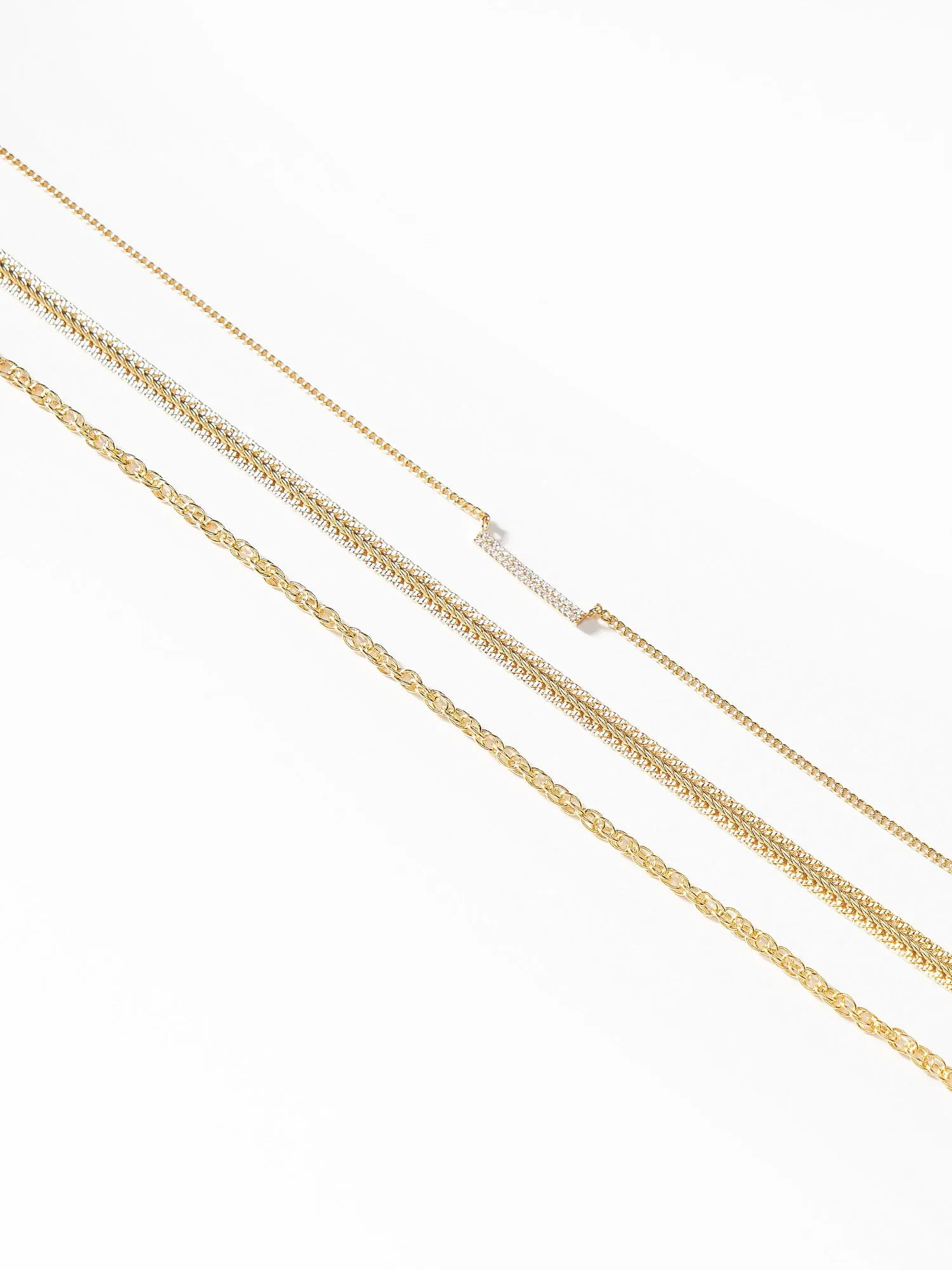 14K Gold Plated Layered Pavé Bar Necklace