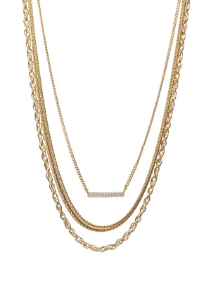 14K Gold Plated Layered Pavé Bar Necklace