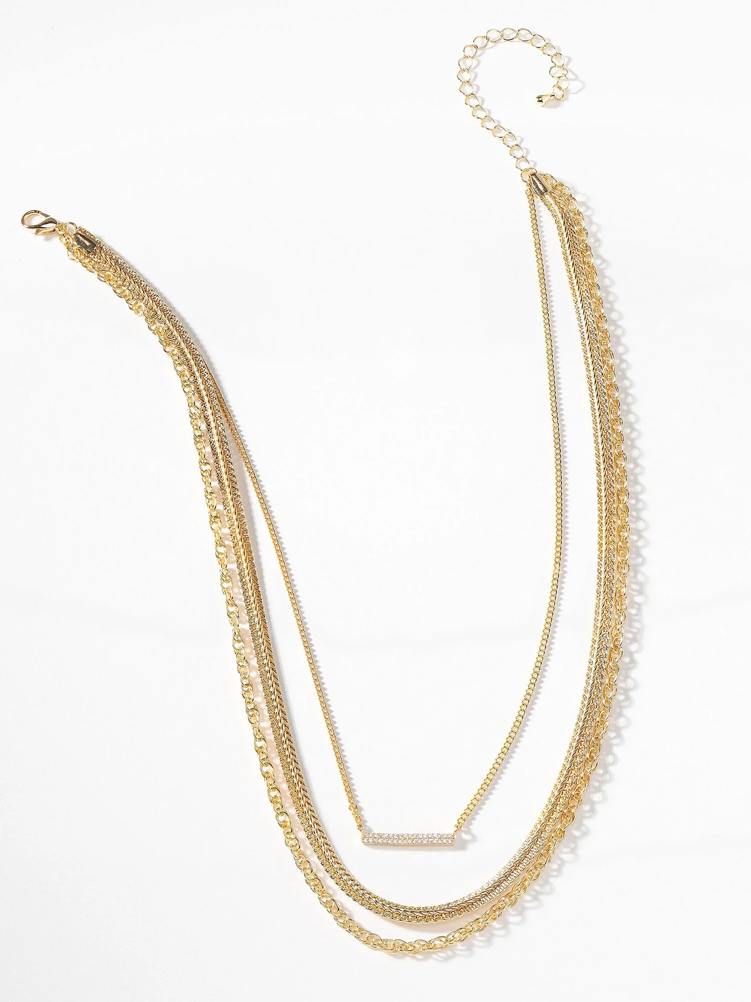 14K Gold Plated Layered Pavé Bar Necklace