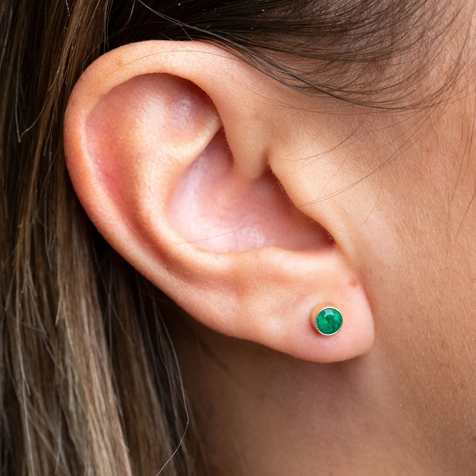 14k Medium Emerald Bezel Studs