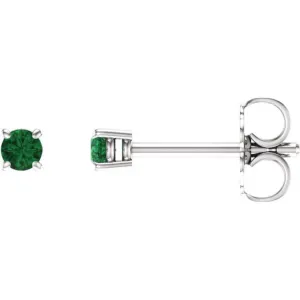 14K White 2.5 mm Natural Emerald Stud Earrings