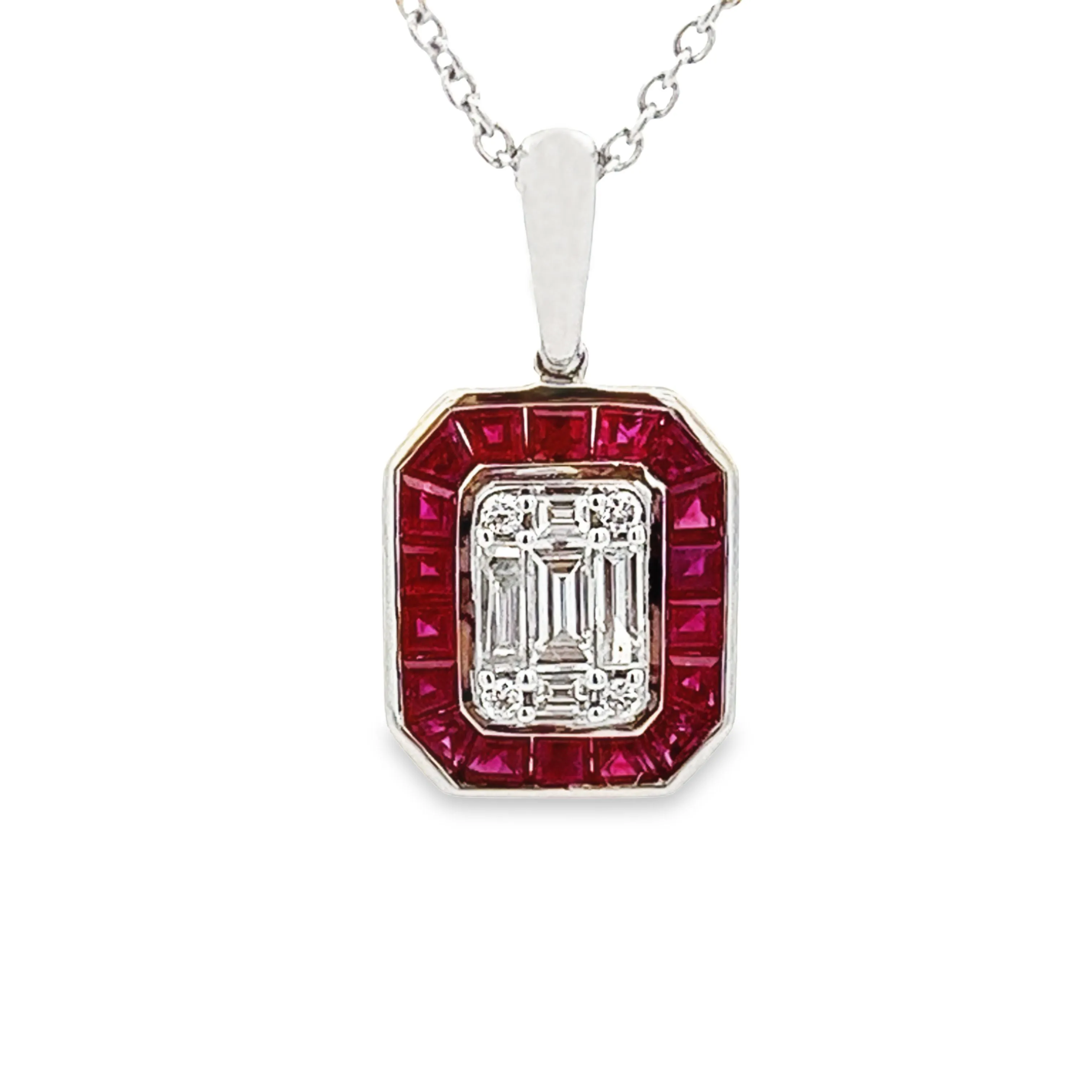 14k White Gold Diamond & Ruby Pendant