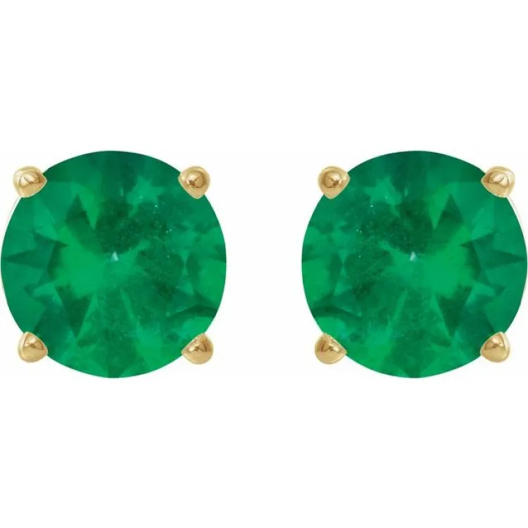 14K Yellow 8 mm Lab-Grown Emerald Stud Earrings