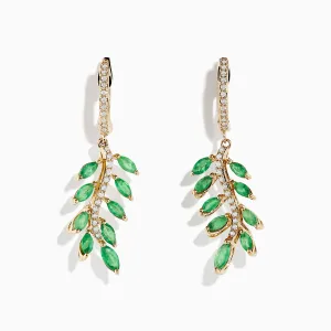 14K Yellow Gold Emerald and Diamond Leaf Earrings