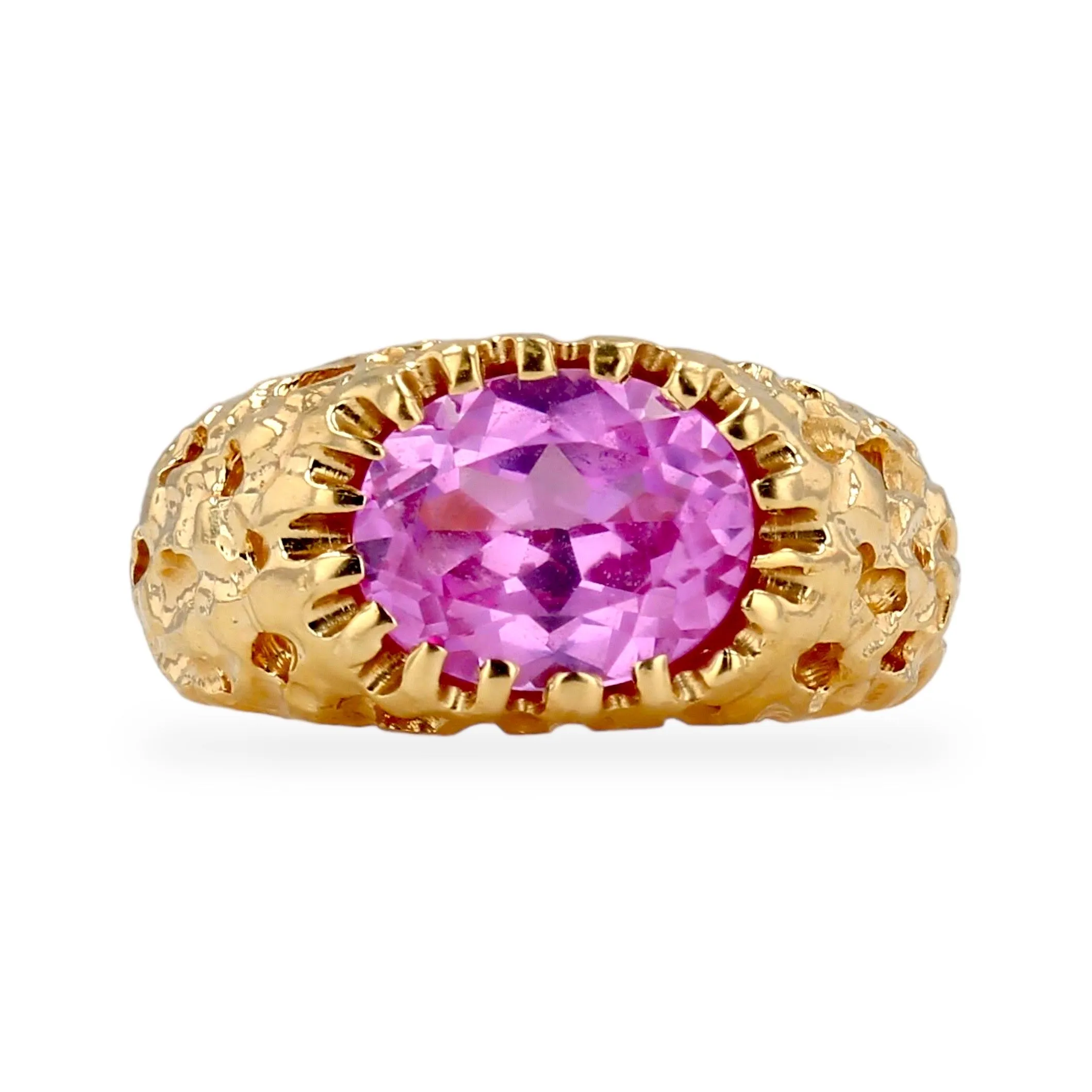 14k yellow gold oval nugget texture rose sapphire ring