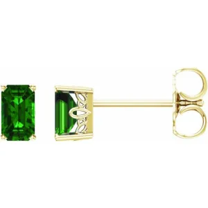 14K Yellow Lab-Grown Emerald Earrings