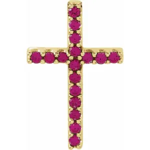 14K Yellow Natural Ruby Petite Cross Pendant