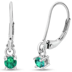 1/5 Carat Created Emerald Leverback Earrings In Sterling Silver