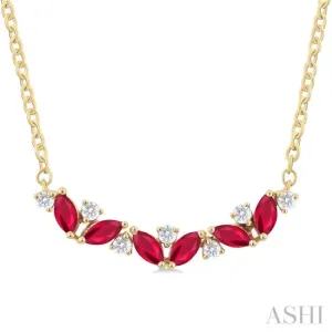 1/6 Ctw Zig-Zag 4X2 MM Marquise Cut Ruby and Round Cut Diamond Precious Necklace in 14K Yellow Gold