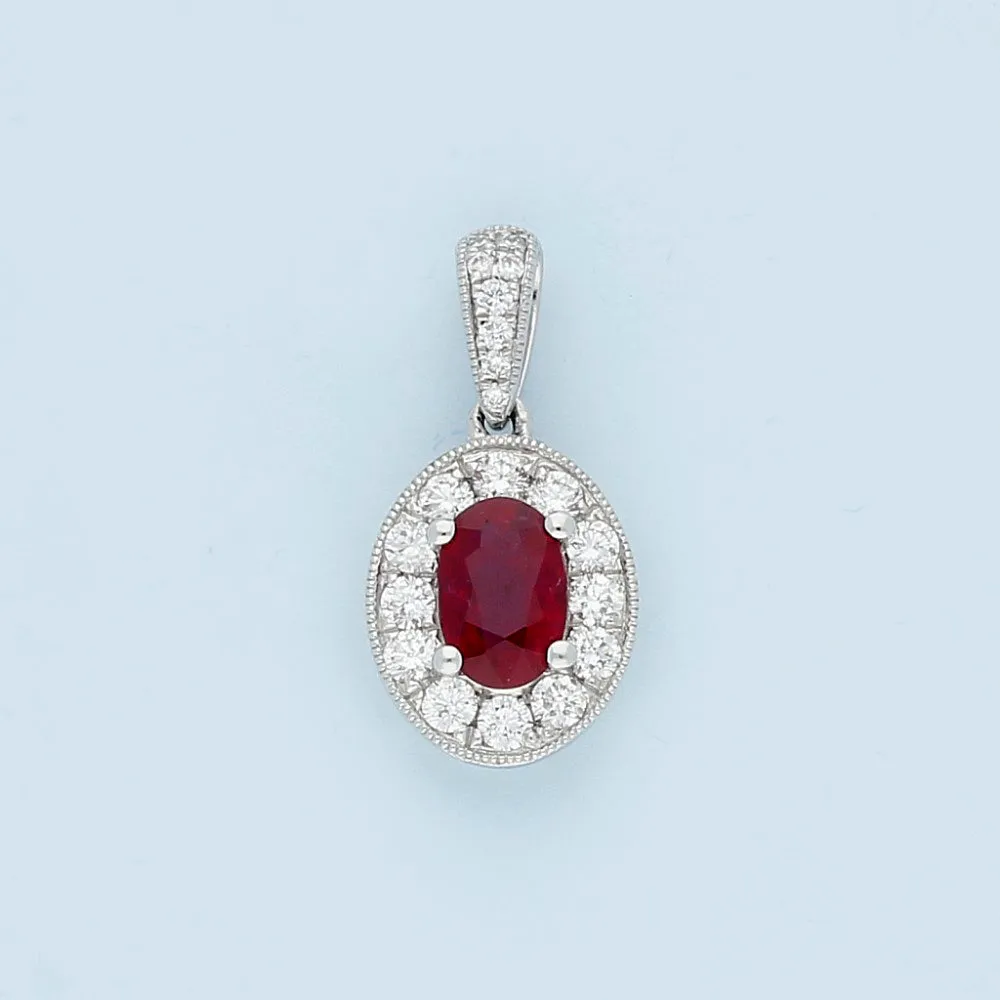 18ct White Gold Ruby & Diamond Pendant