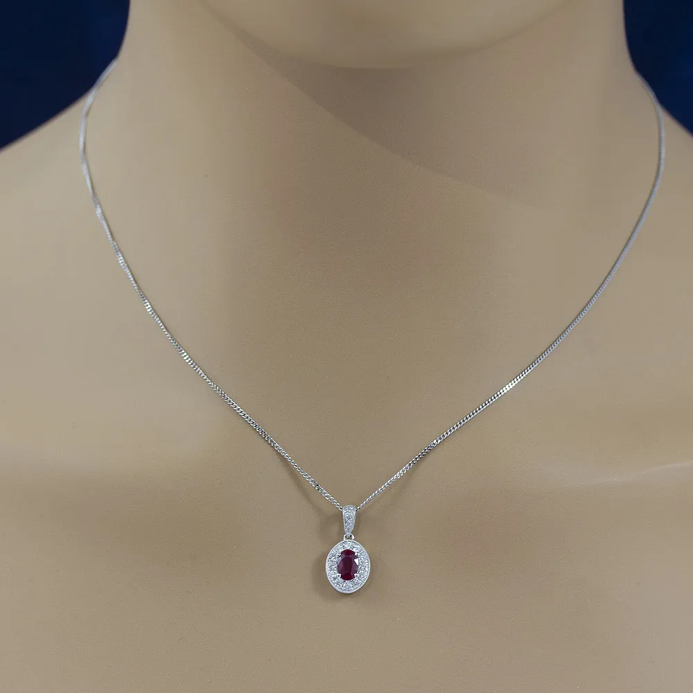 18ct White Gold Ruby & Diamond Pendant